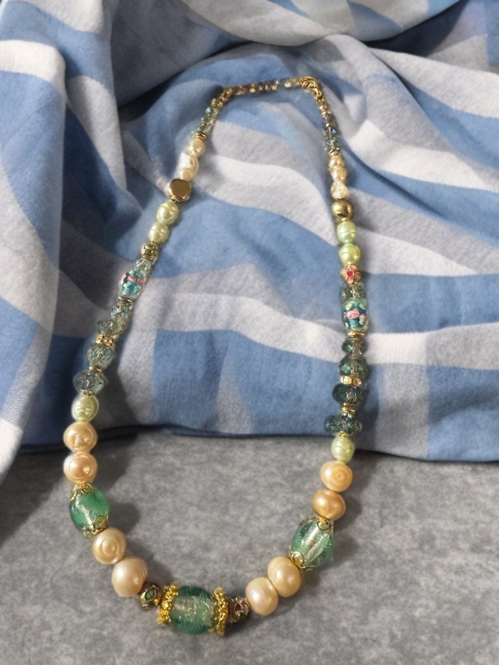 Artisan-Genuine Pearl and Venetian Glass Necklace - Picture 2 of 9